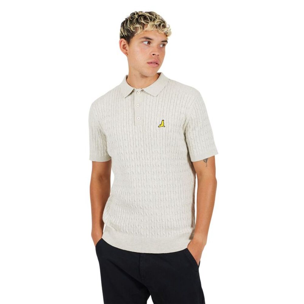 Brave Soul Mens Mysterio Knitted Polo Shirt / Ecru Marl